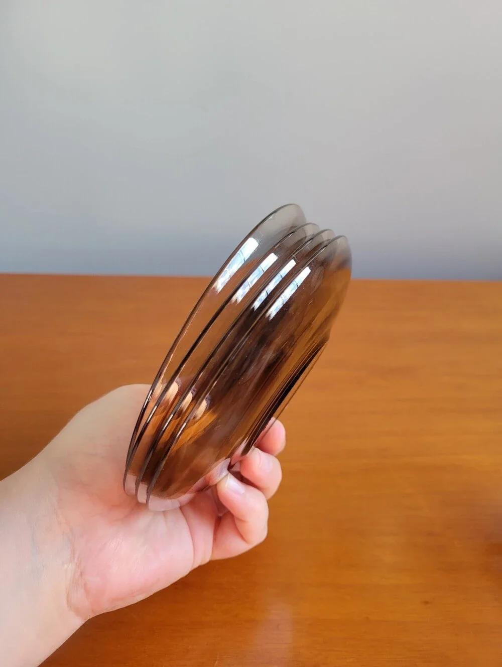 Arcoroc Smoky Brown Glass Coffee Tea Cups Saucers 7 Pc Set 3 Cups 4 Plates